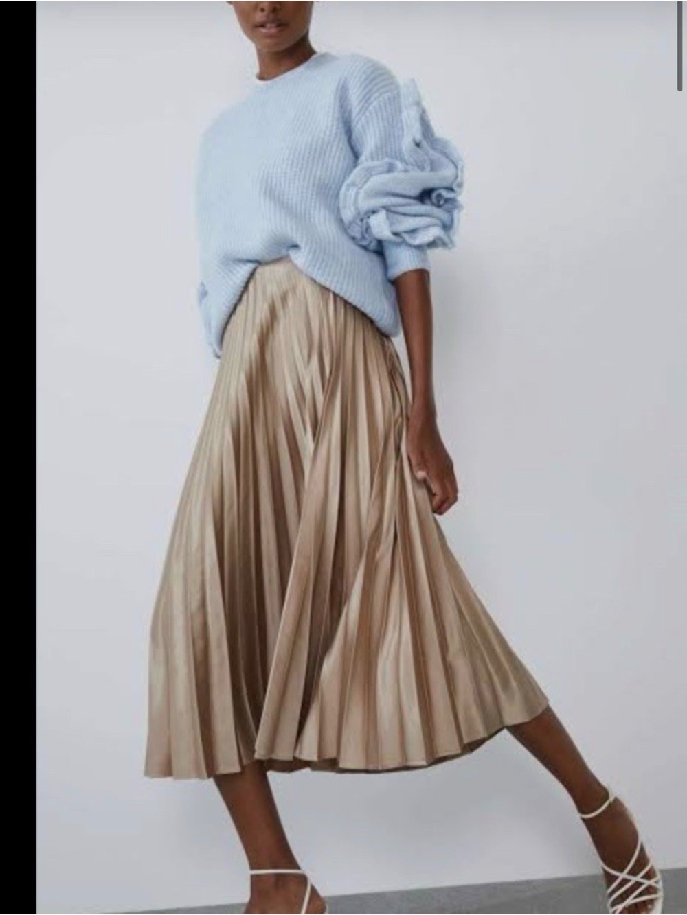 ZARA Pleated Satin Midi Skirt in Dusty Rose